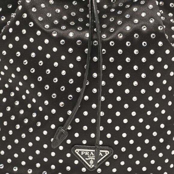 Prada Black Nylon Crystals Embellished Drawstring Pouch - Picture 5 of 7